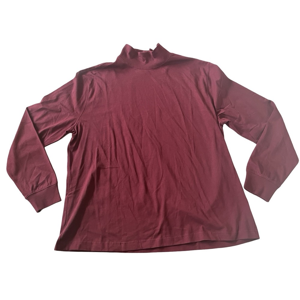 Lands' End Women's Size L 14-16 Maroon Mock Neck Shirt Long Sleeve Cotton